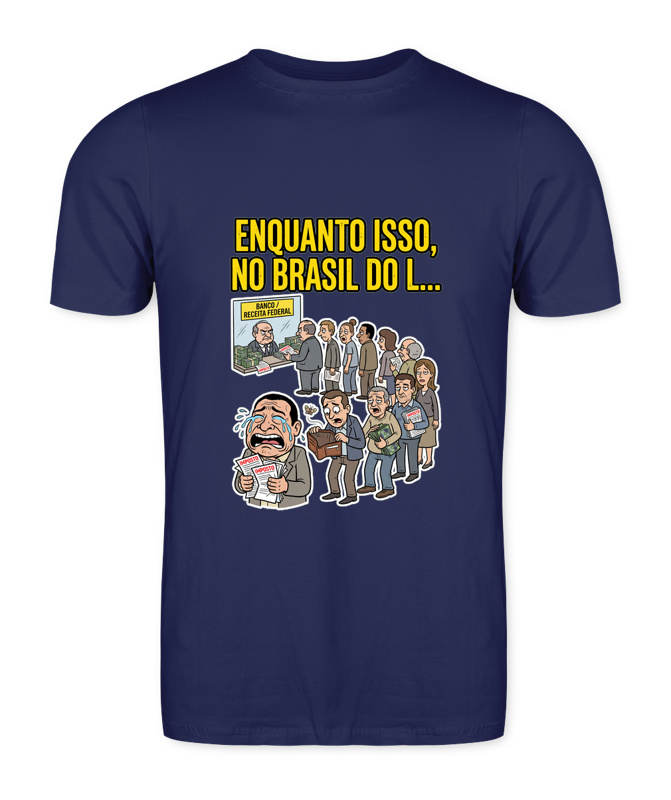 Camiseta Enquanto Isso, No Brasil Do L... - Azul Marinho